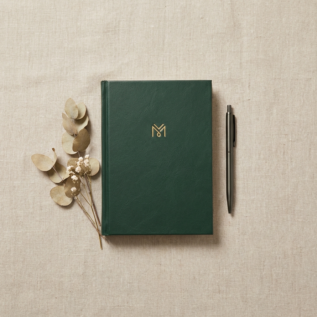 Cuaderno y bolígrafo de marca MENTEA para terapia y reflexión.